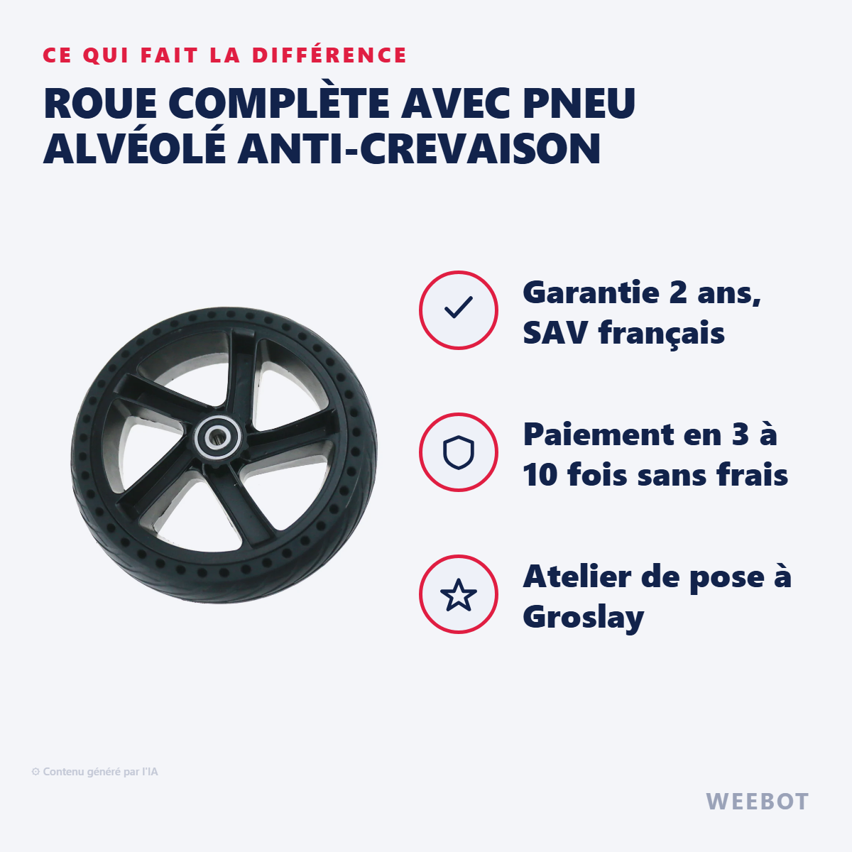 Roue Complète avec Pneu Alvéolé Anti-Crevaison : les points forts