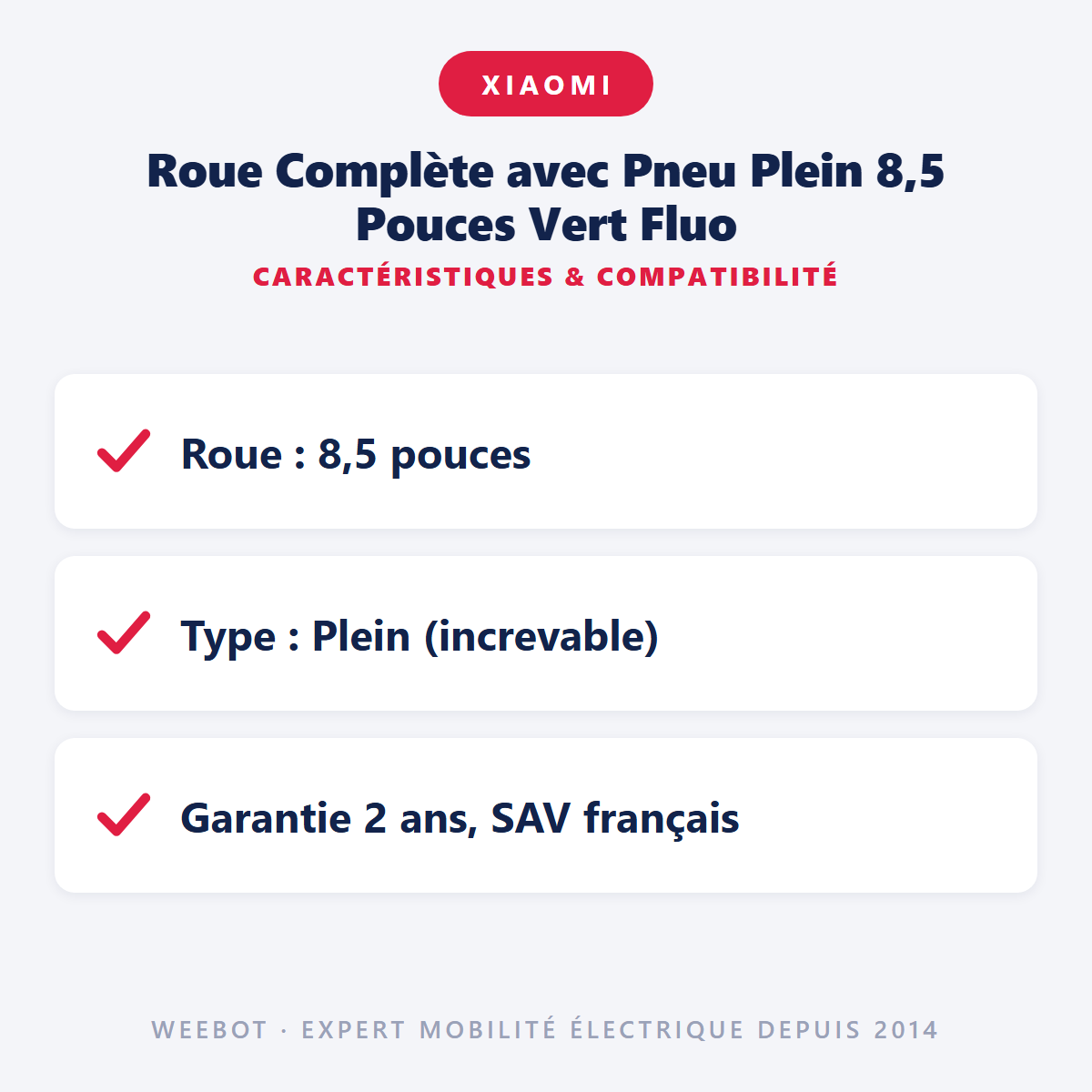 Roue Complète avec Pneu Plein 8,5 Pouces Vert Fluo : caractéristiques et compatibilité