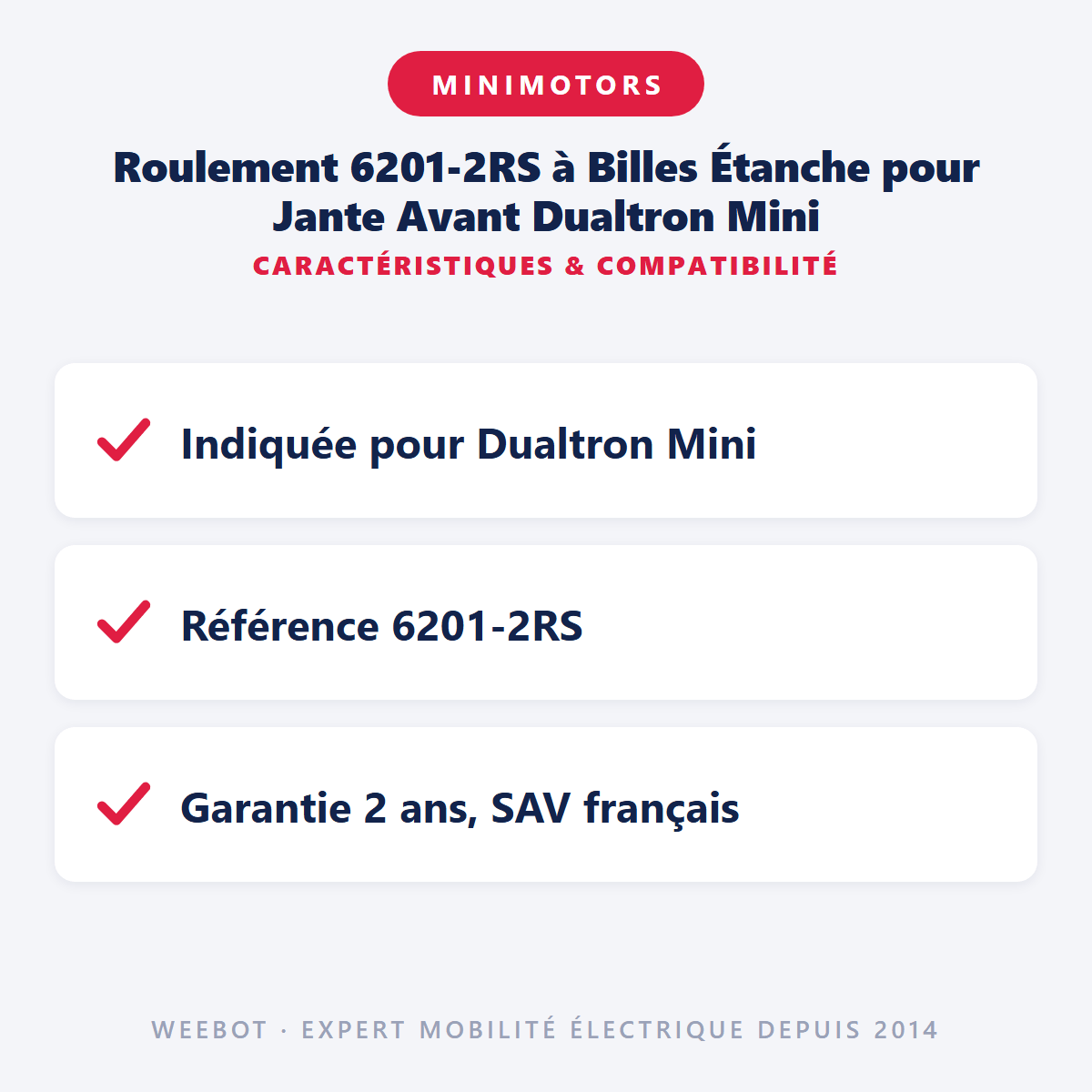 Roulement 6201-2RS à Billes Étanche pour Jante Avant Dualtron Mini - Weebot