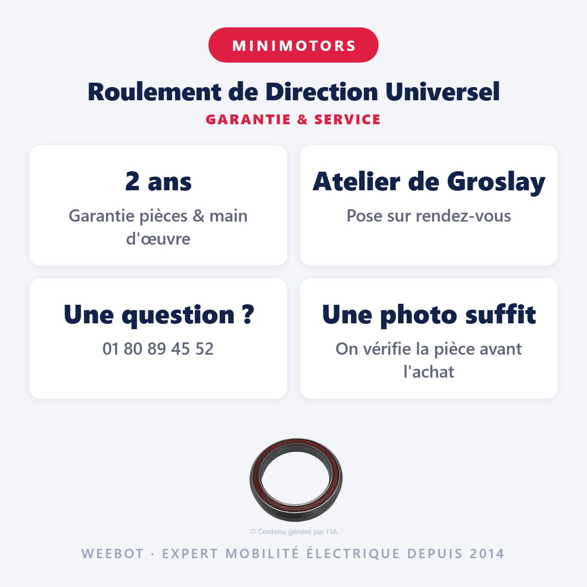 Roulement de Direction Universel : garantie 2 ans et service après-vente