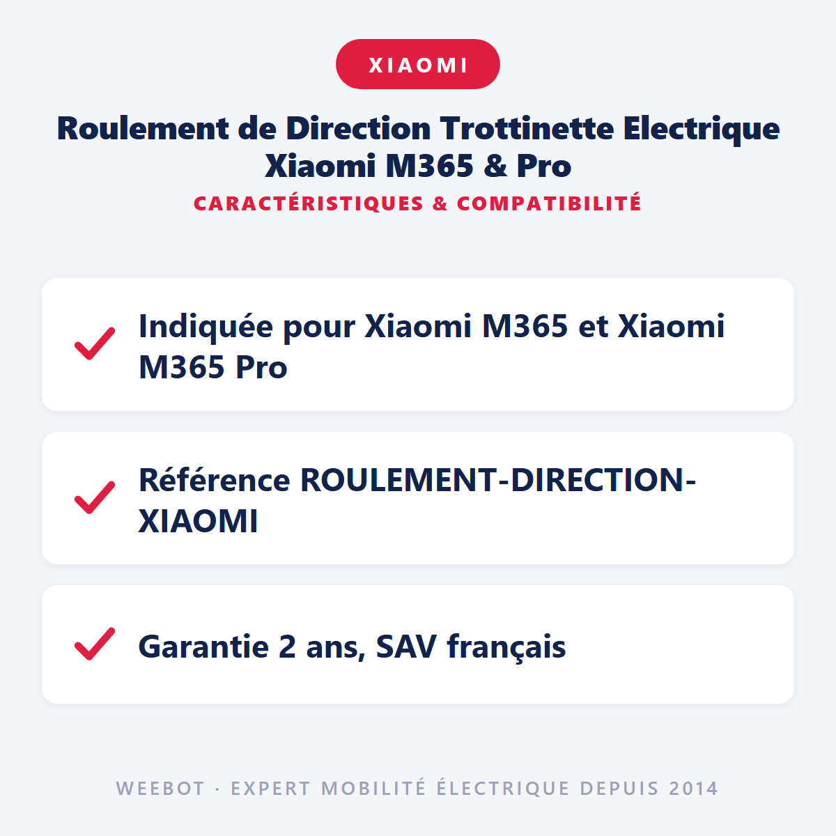 Roulement de Direction Trottinette Electrique Xiaomi M365 & Pro : caractéristiques et compatibilité