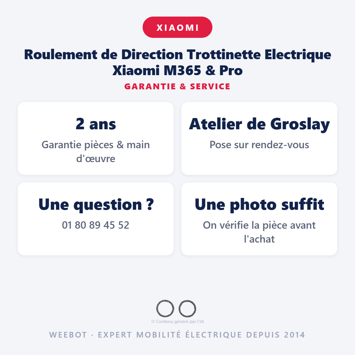 Roulement de Direction Trottinette Electrique Xiaomi M365 & Pro : garantie 2 ans et service après-vente