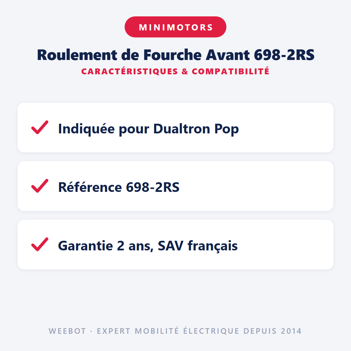 Roulement de Fourche Avant 698-2RS pour Trottinette Electrique Dualtron Pop - Weebot
