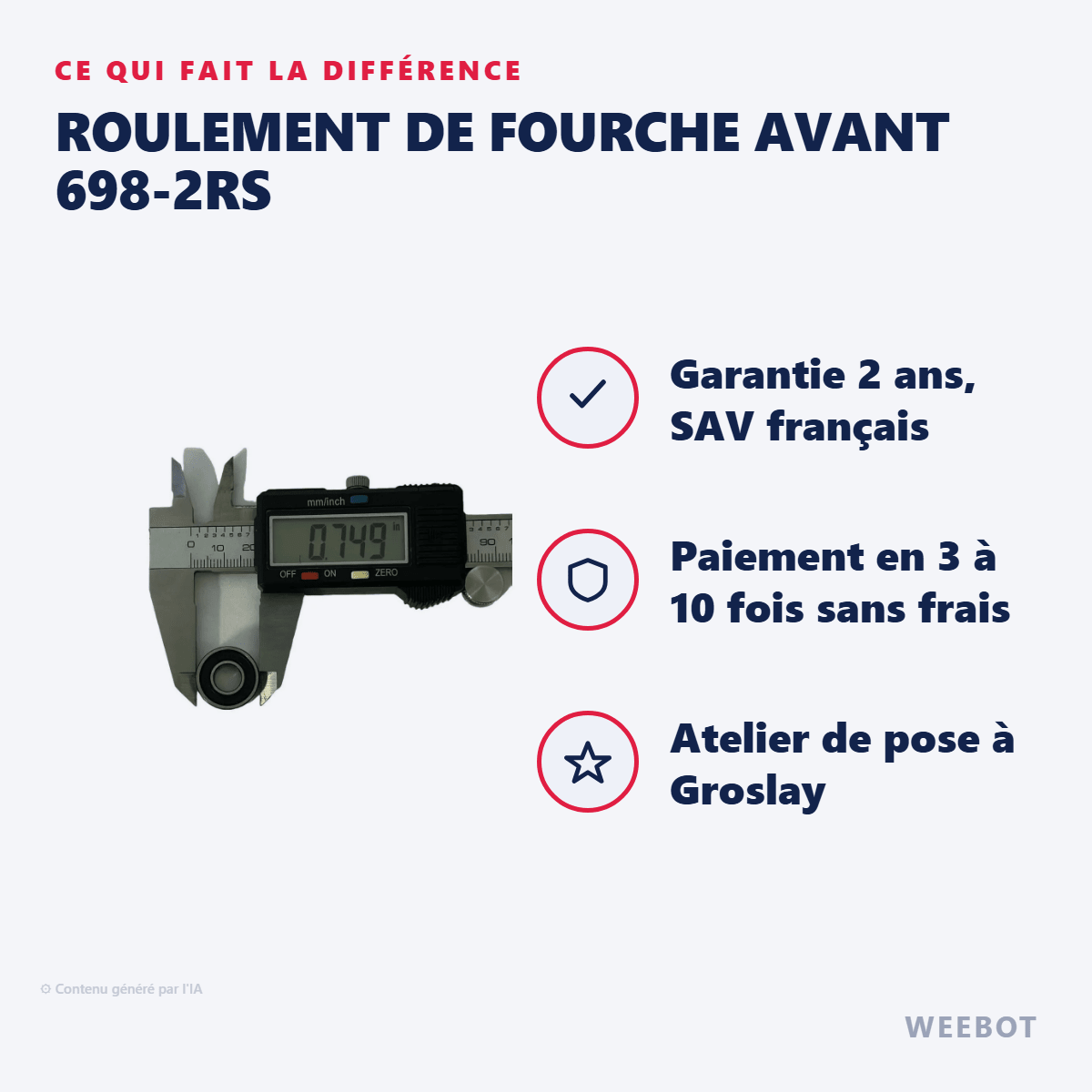 Roulement de Fourche Avant 698-2RS pour Trottinette Electrique Dualtron Pop - Weebot