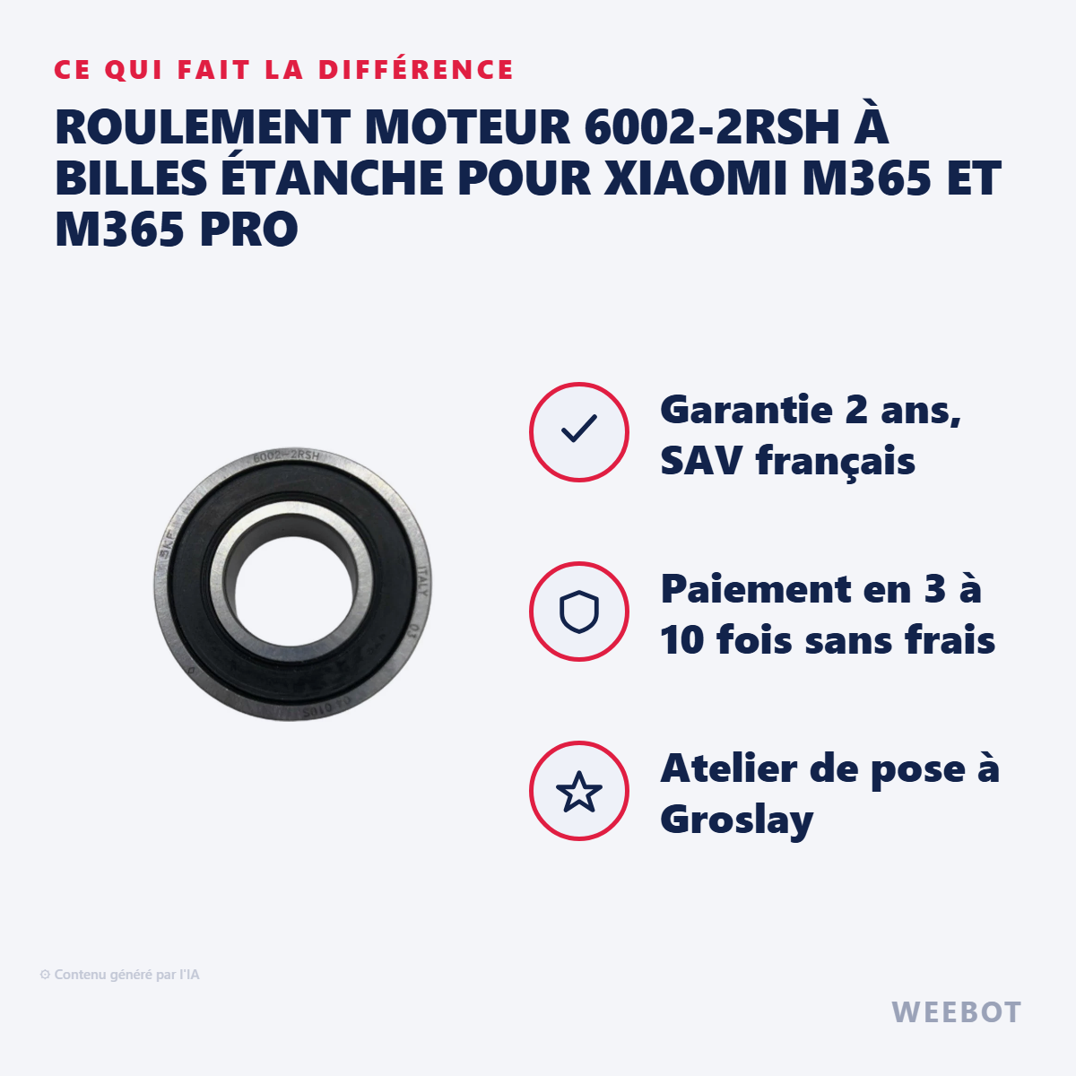 Roulement Moteur 6002-2RSH à Billes Étanche pour Xiaomi M365 et M365 Pro : les points forts