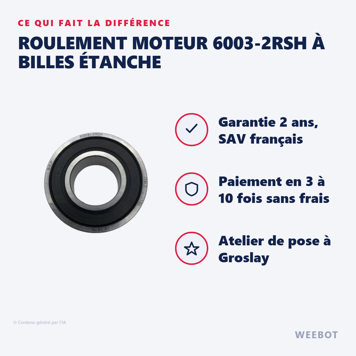 Roulement Moteur 6003-2RSH à Billes Étanche : les points forts