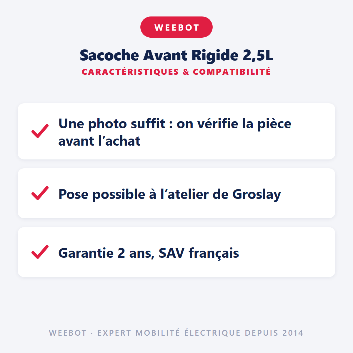 Sacoche Avant Rigide 2,5L : caractéristiques et compatibilité