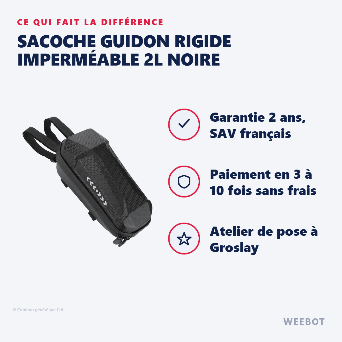 Sacoche Guidon Rigide Imperméable 2L Noire : les points forts