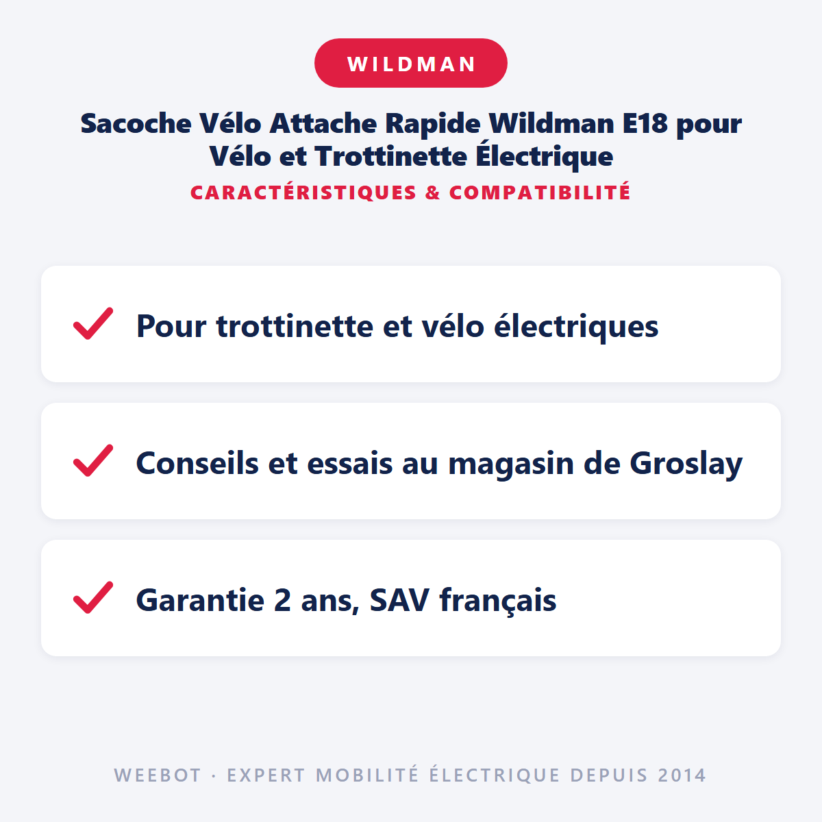 Sacoche Vélo Attache Rapide Wildman E18 pour Vélo et Trottinette Électrique : caractéristiques et compatibilité