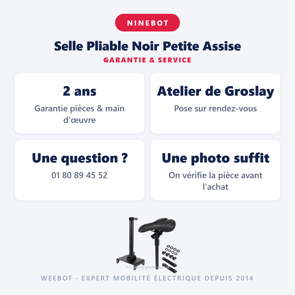 Selle Pliable Noir Petite Assise : garantie 2 ans et service après-vente