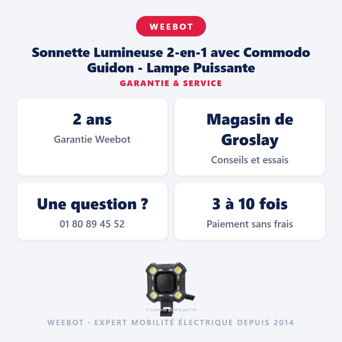 Sonnette Lumineuse 2-en-1 avec Commodo Guidon - Lampe Puissante : garantie 2 ans et service après-vente