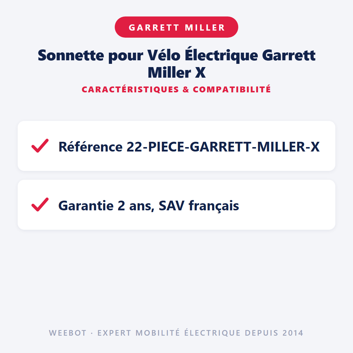 Sonnette pour Vélo Électrique Garrett Miller X : caractéristiques et compatibilité