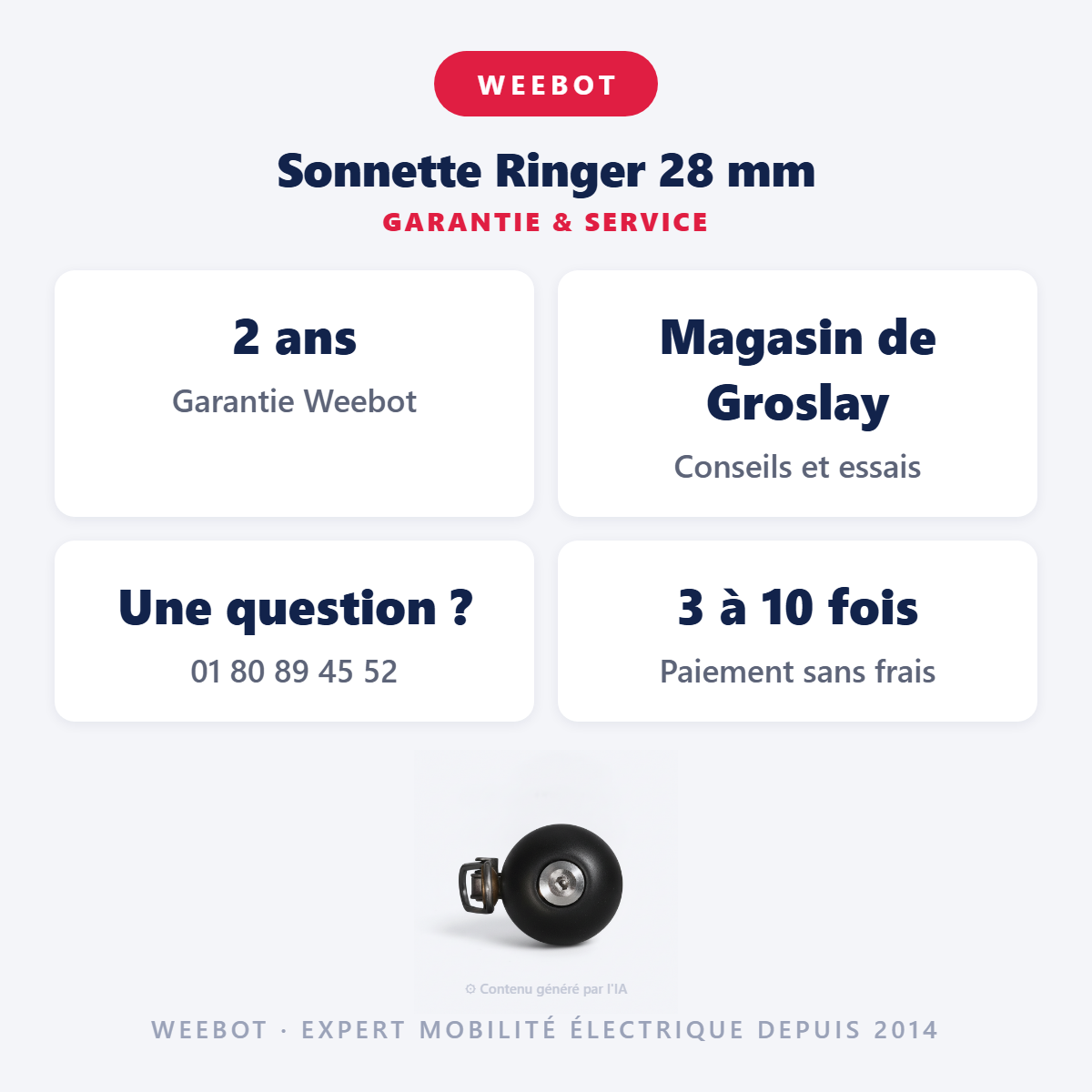 Sonnette Ringer 28 mm : garantie 2 ans et service après-vente