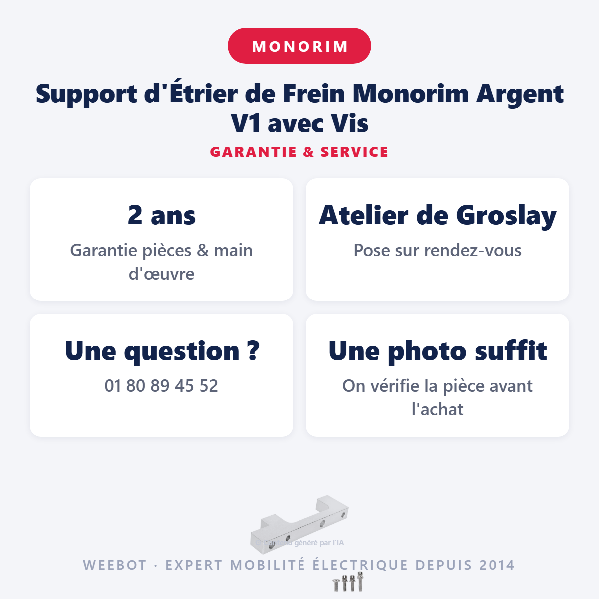 Support d'Étrier de Frein Monorim Argent V1 avec Vis : garantie 2 ans et service après-vente
