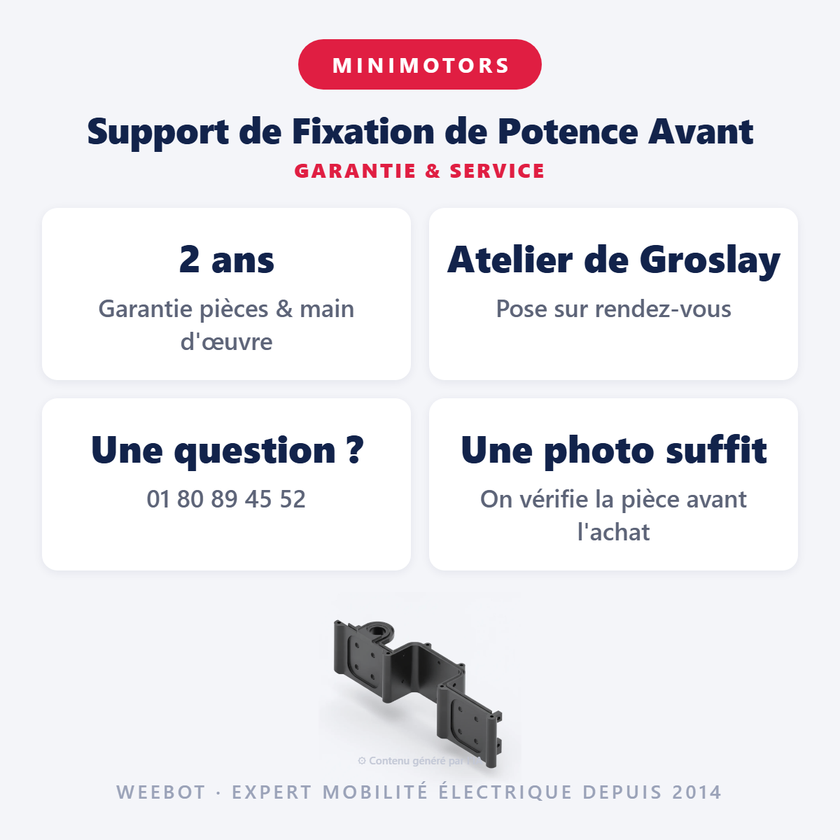 Support de Fixation de Potence Avant : garantie 2 ans et service après-vente