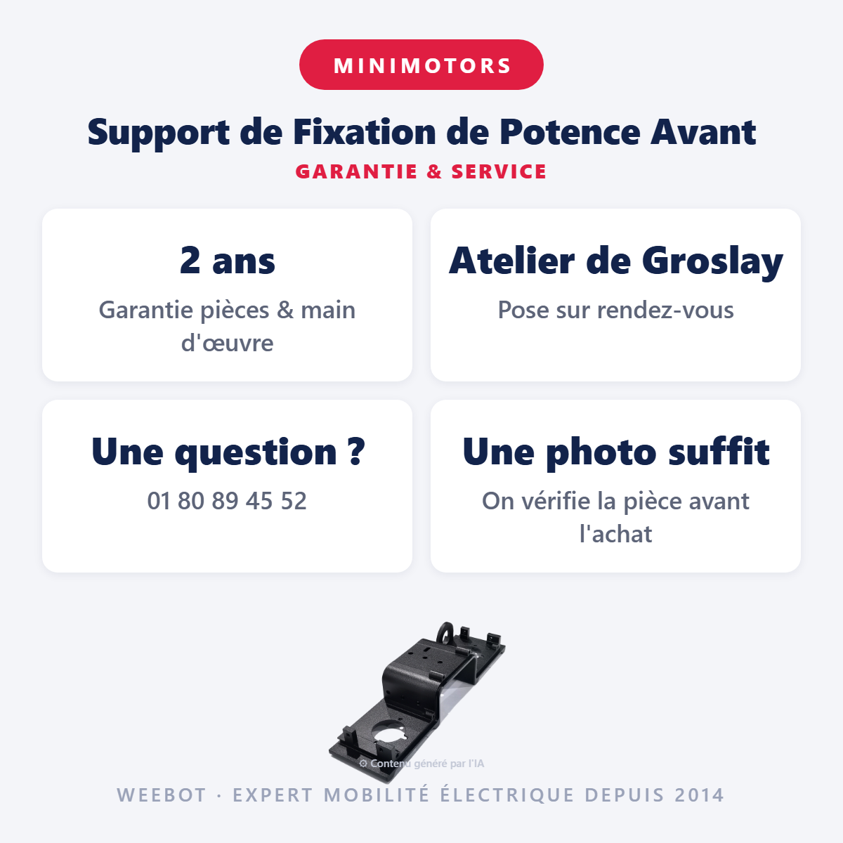 Support de Fixation de Potence Avant : garantie 2 ans et service après-vente