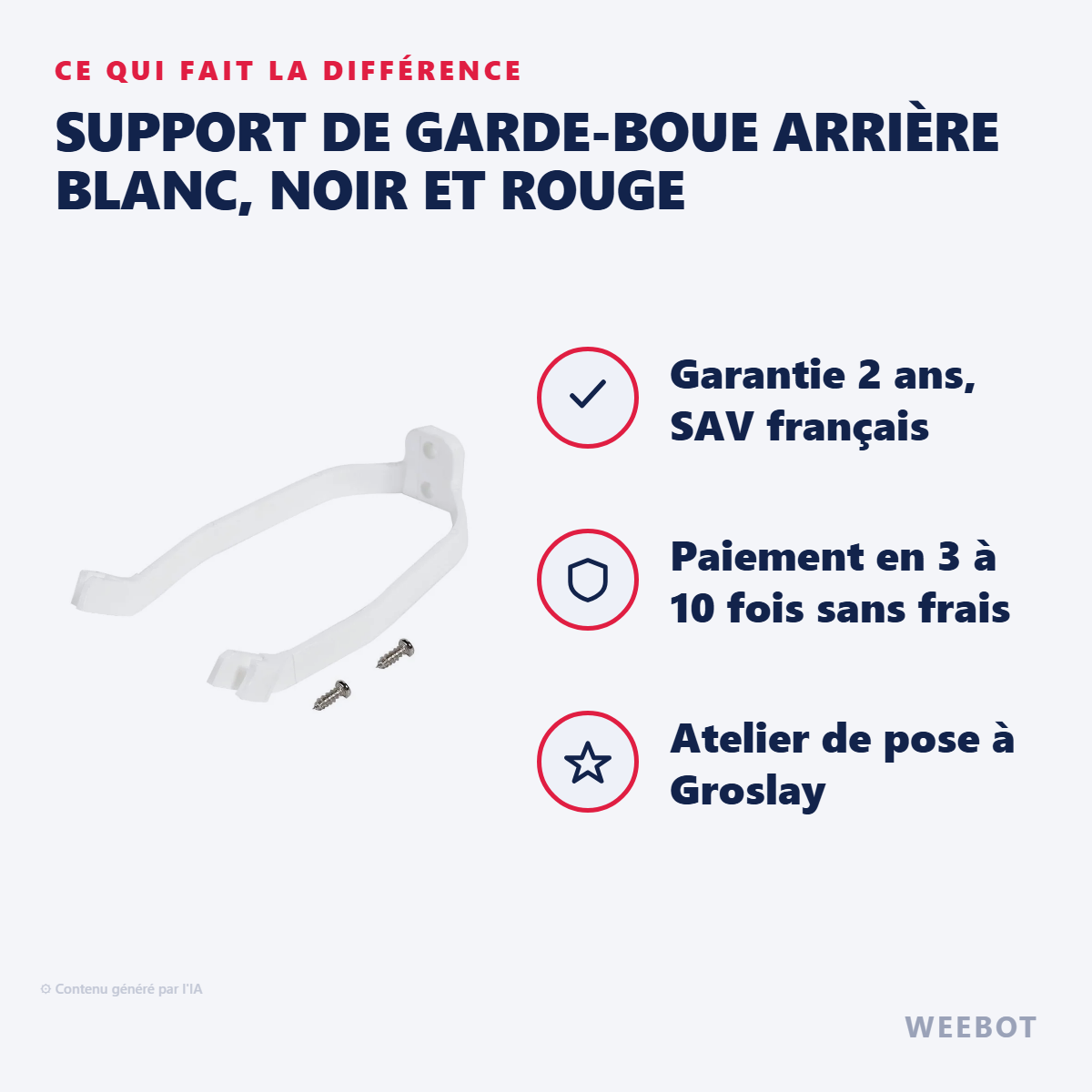 Support de Garde-Boue Arrière Blanc, Noir et Rouge : les points forts