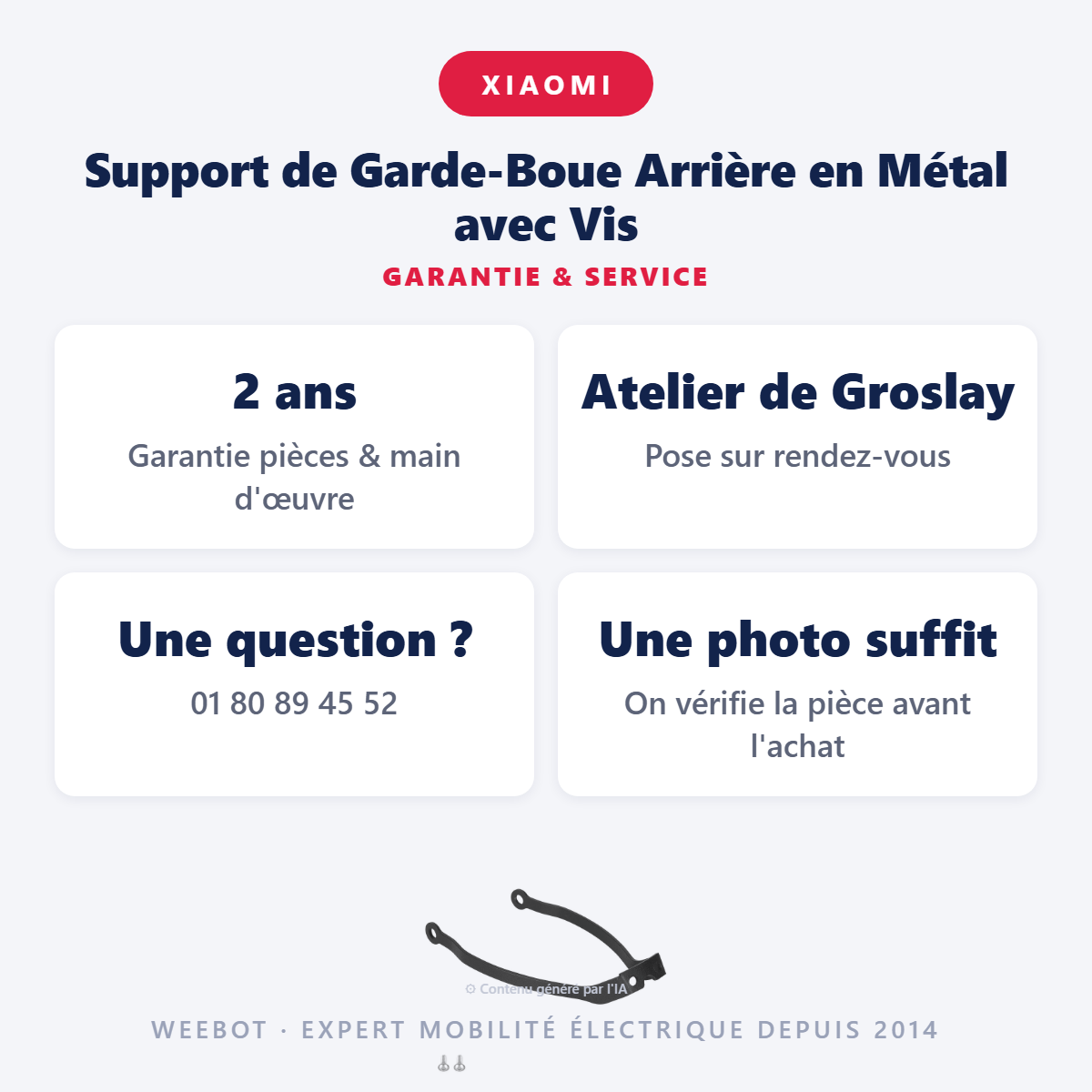Support de Garde-Boue Arrière en Métal avec Vis : garantie 2 ans et service après-vente