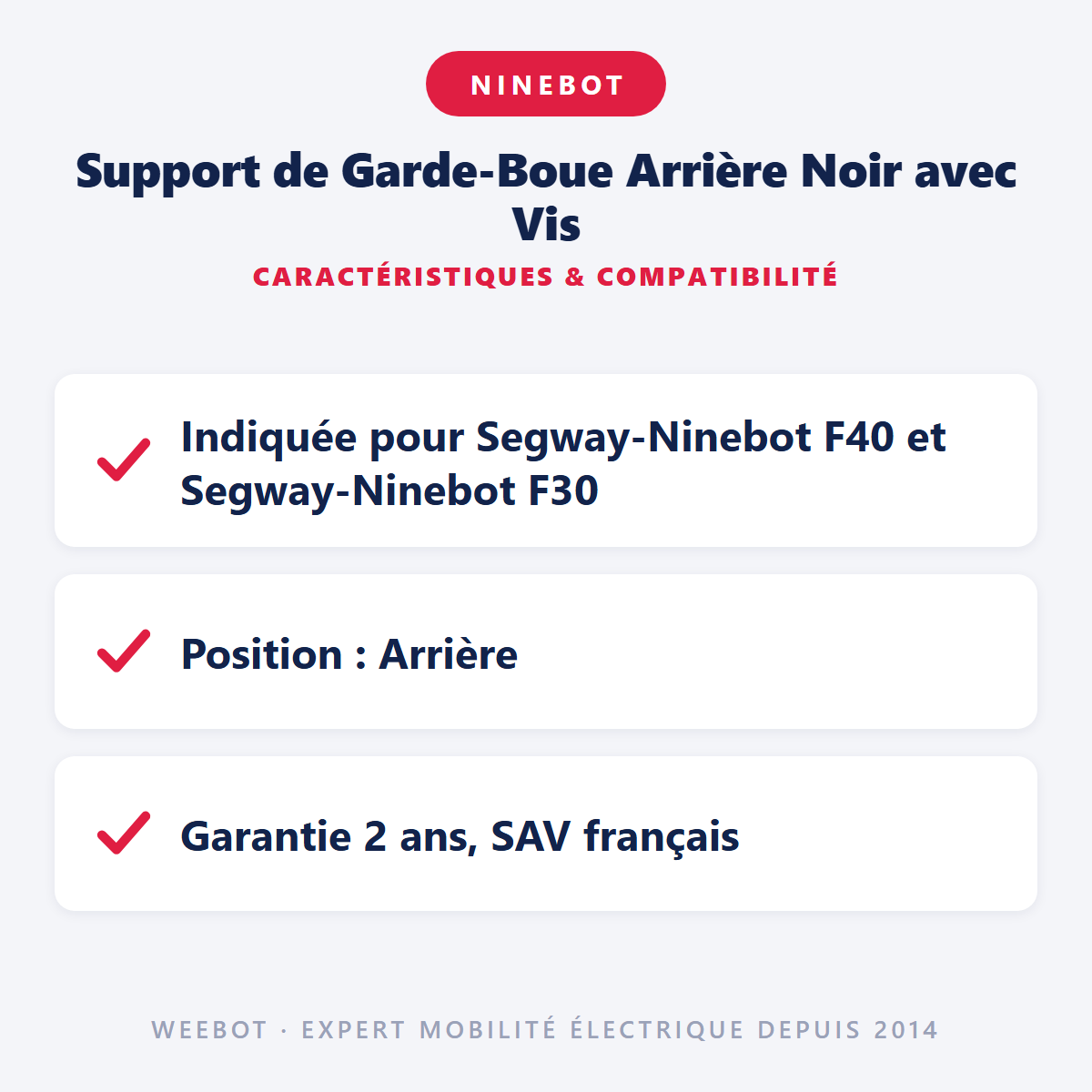 Support de Garde-Boue Arrière Noir avec Vis : caractéristiques et compatibilité