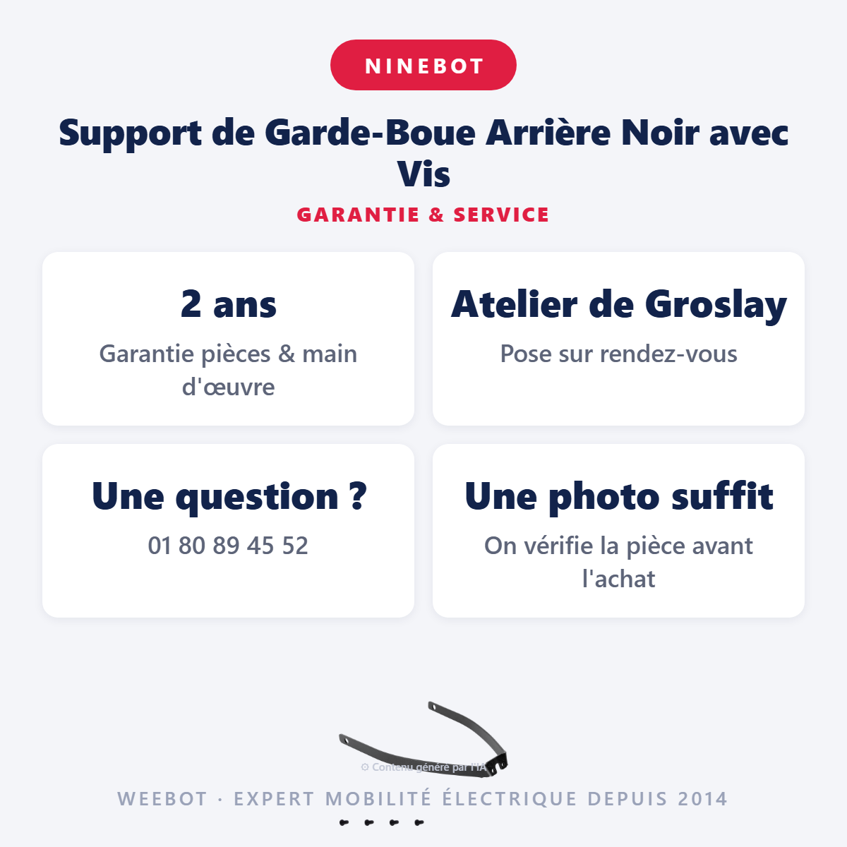 Support de Garde-Boue Arrière Noir avec Vis : garantie 2 ans et service après-vente