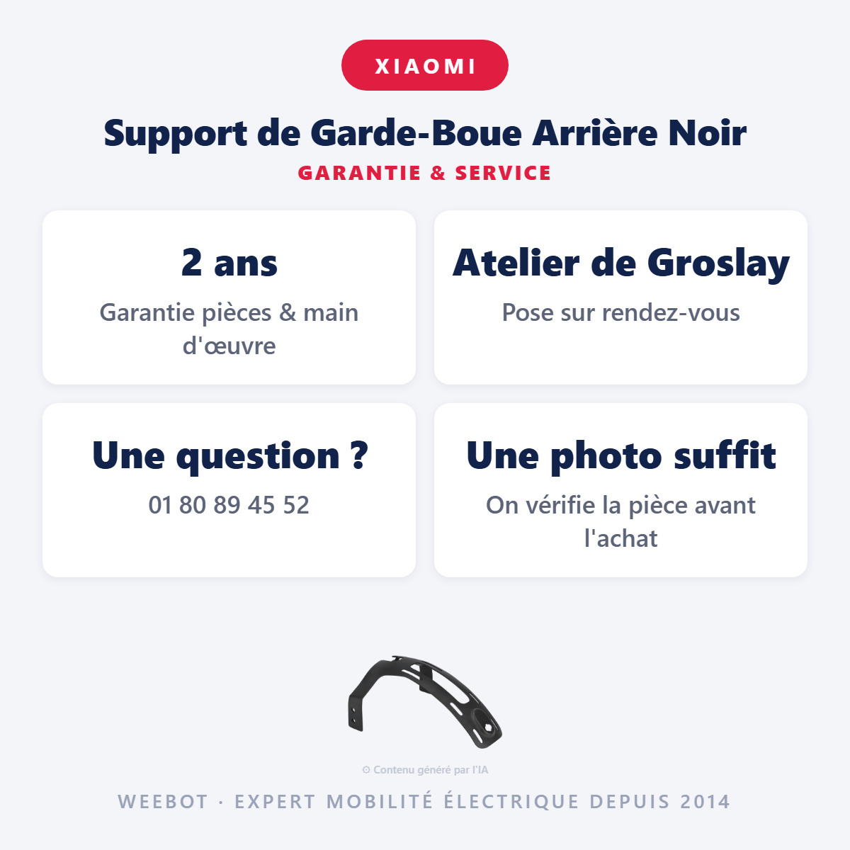 Support de Garde-Boue Arrière Noir : garantie 2 ans et service après-vente