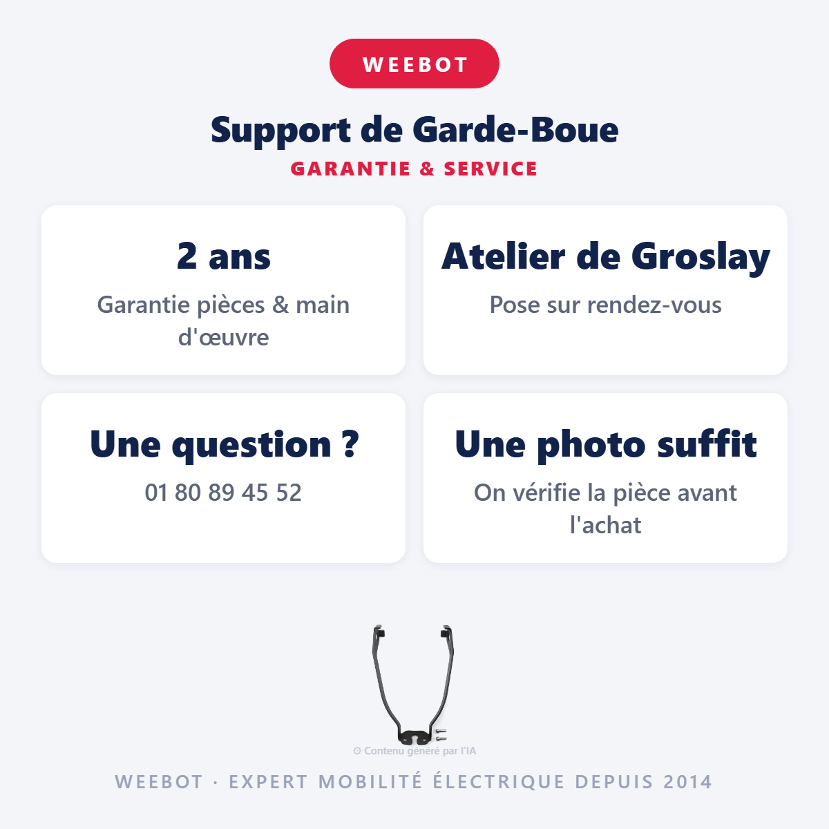Support de Garde-Boue : garantie 2 ans et service après-vente