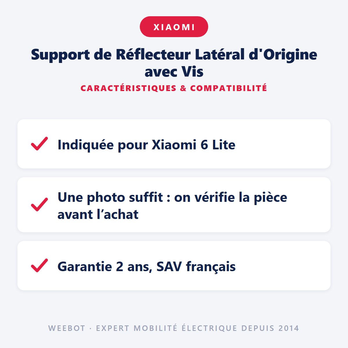 Support de Réflecteur Latéral d'Origine avec Vis : caractéristiques et compatibilité