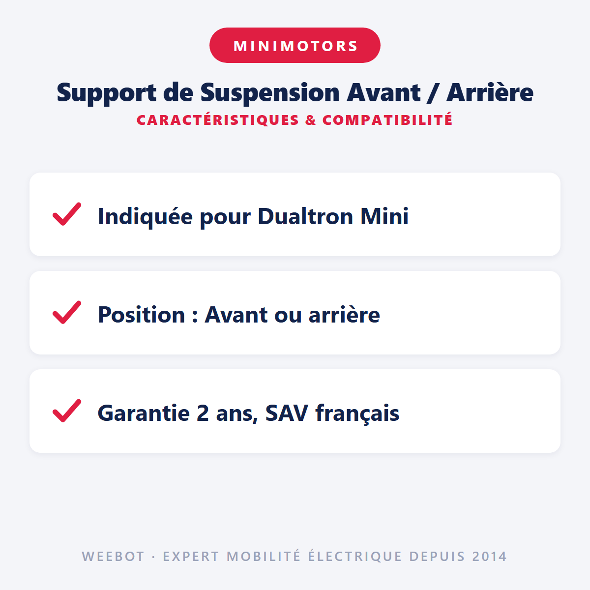 Support de Suspension Avant / Arrière Pour Trottinette Électrique Minimotors Dualtron Mini - Weebot