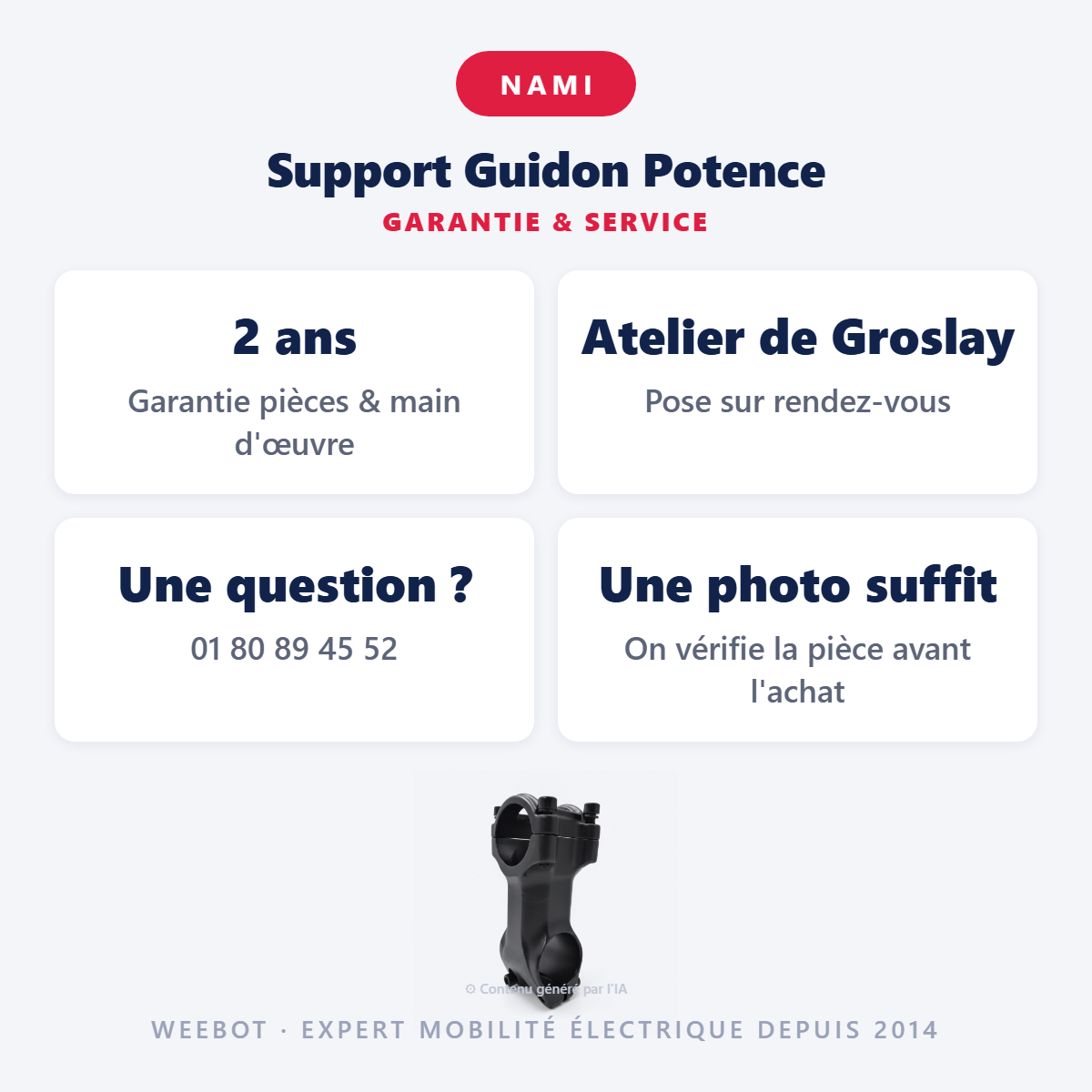 Support Guidon Potence : garantie 2 ans et service après-vente
