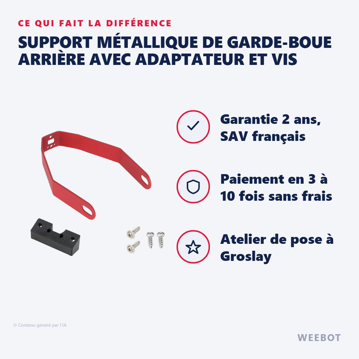 Support Métallique de Garde-Boue Arrière avec Adaptateur et Vis : les points forts