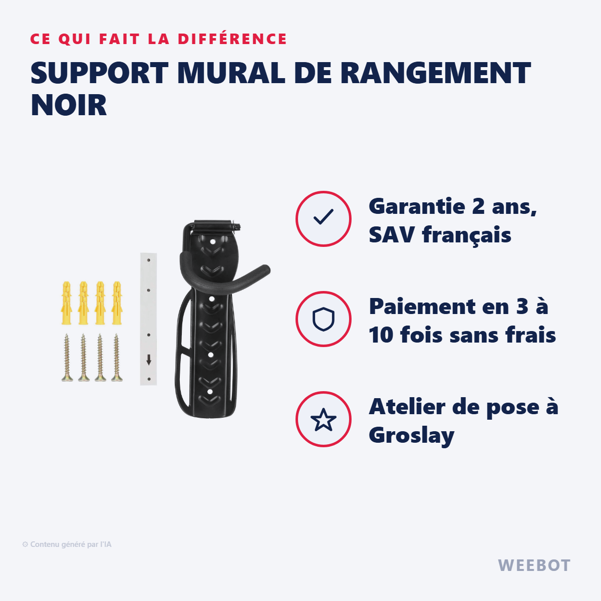 Support Mural de Rangement Noir : les points forts