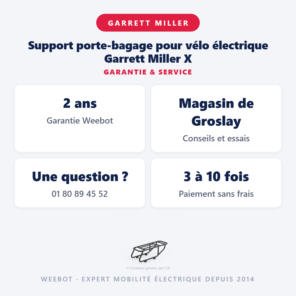 Support porte-bagage pour vélo électrique Garrett Miller X : garantie 2 ans et service après-vente