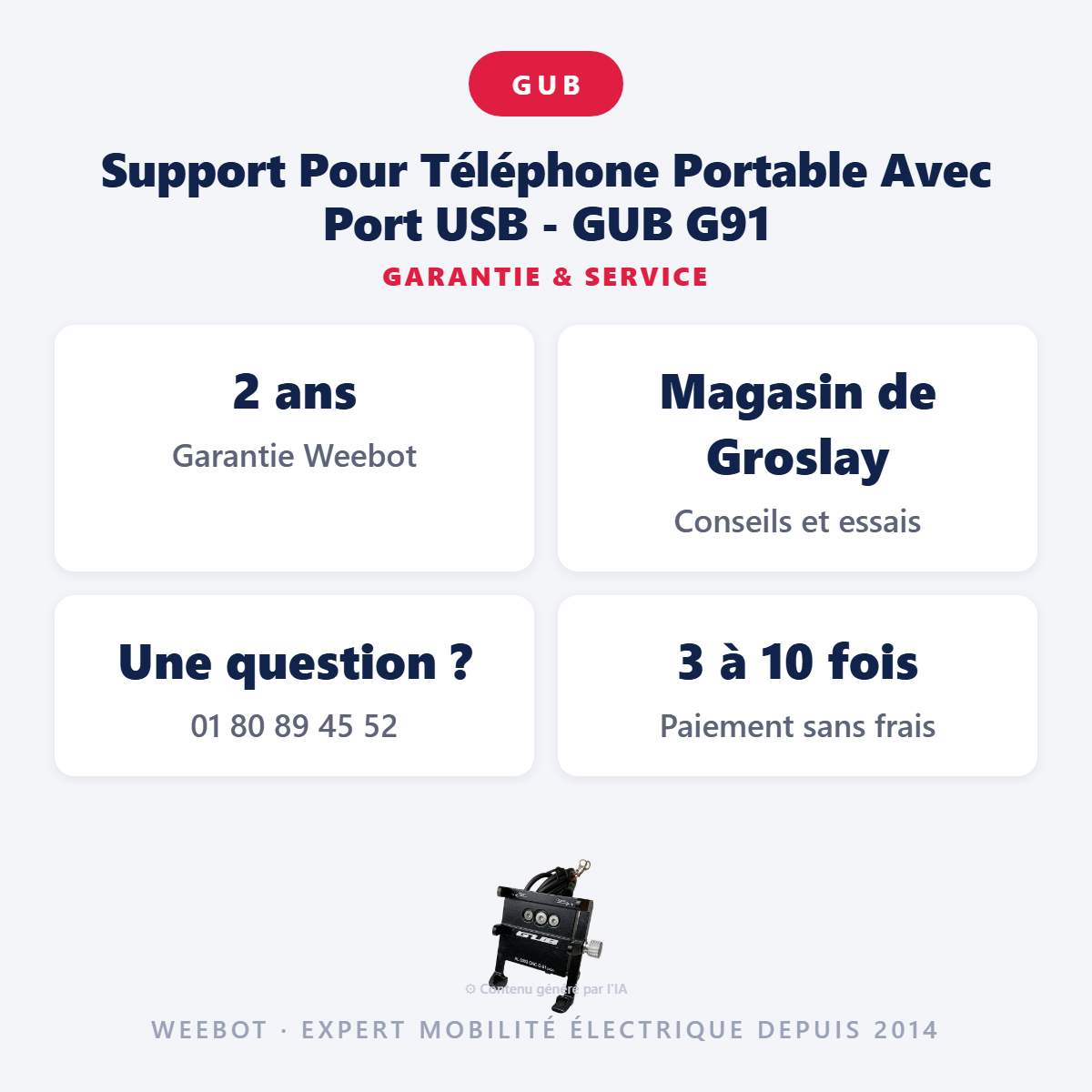 Support Pour Téléphone Portable Avec Port USB - GUB G91 : garantie 2 ans et service après-vente