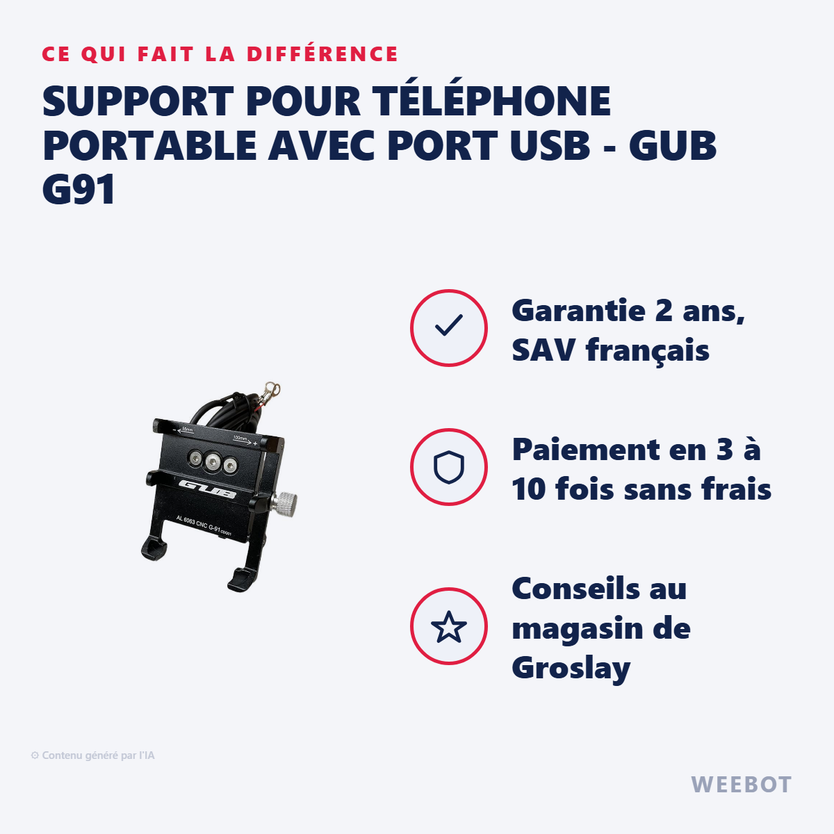 Support Pour Téléphone Portable Avec Port USB - GUB G91 : les points forts