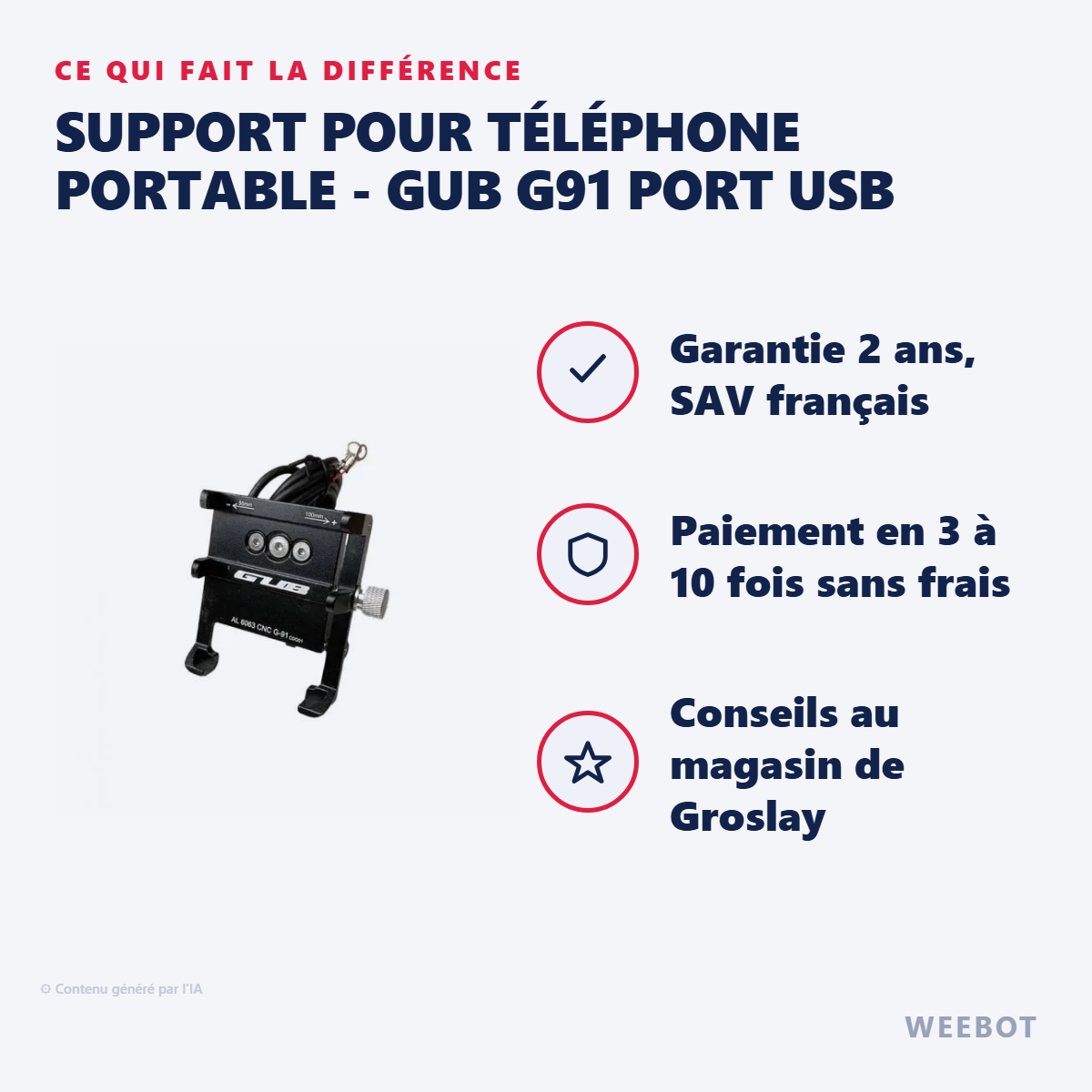 Support Pour Téléphone Portable - GUB G91 Port USB : les points forts