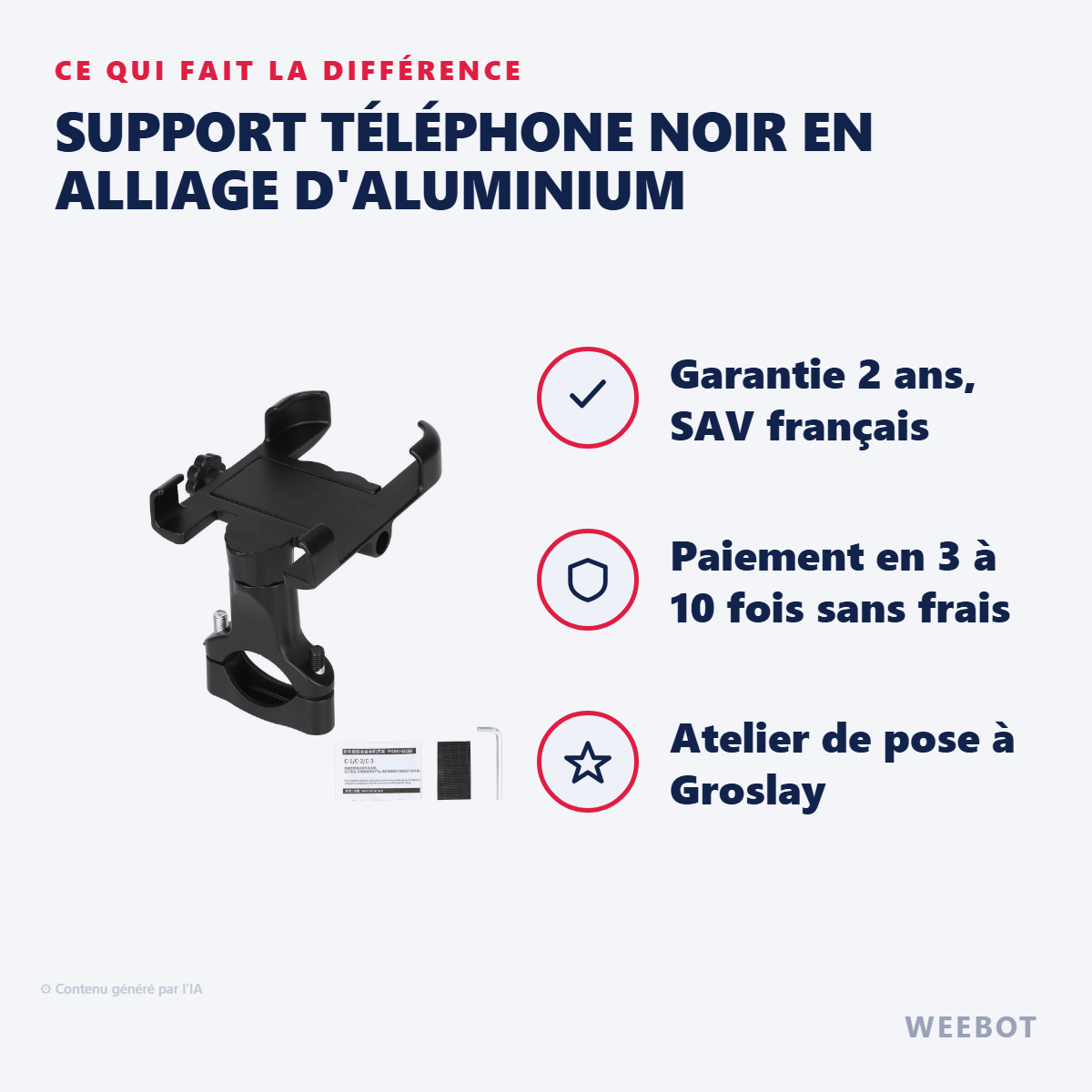 Support Téléphone Noir en Alliage d'Aluminium : les points forts