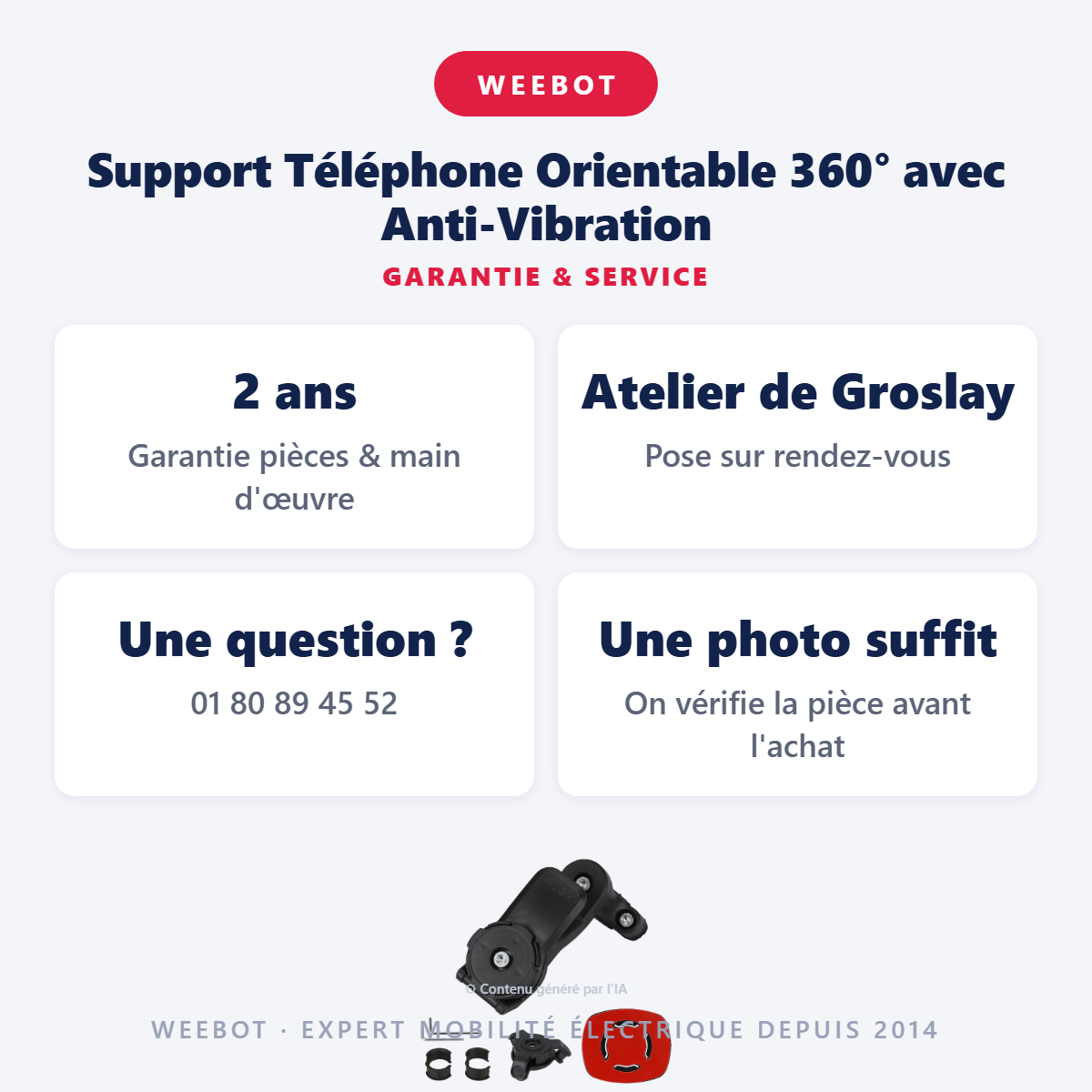 Support Téléphone Orientable 360° avec Anti-Vibration : garantie 2 ans et service après-vente