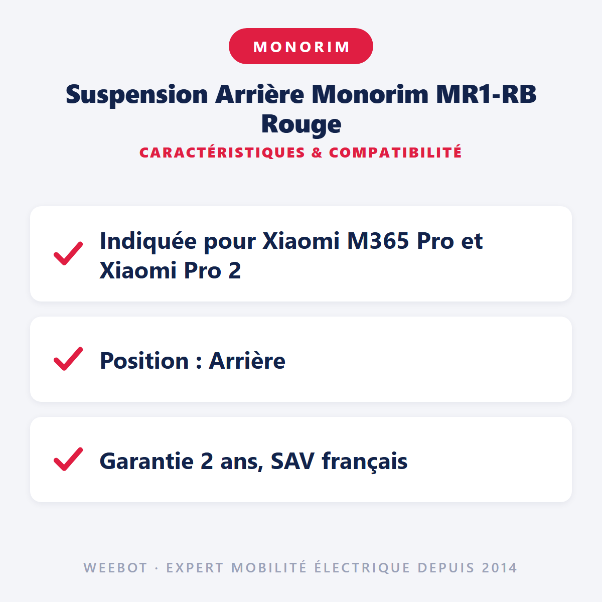 Suspension Arrière Monorim MR1-RB Rouge : caractéristiques et compatibilité