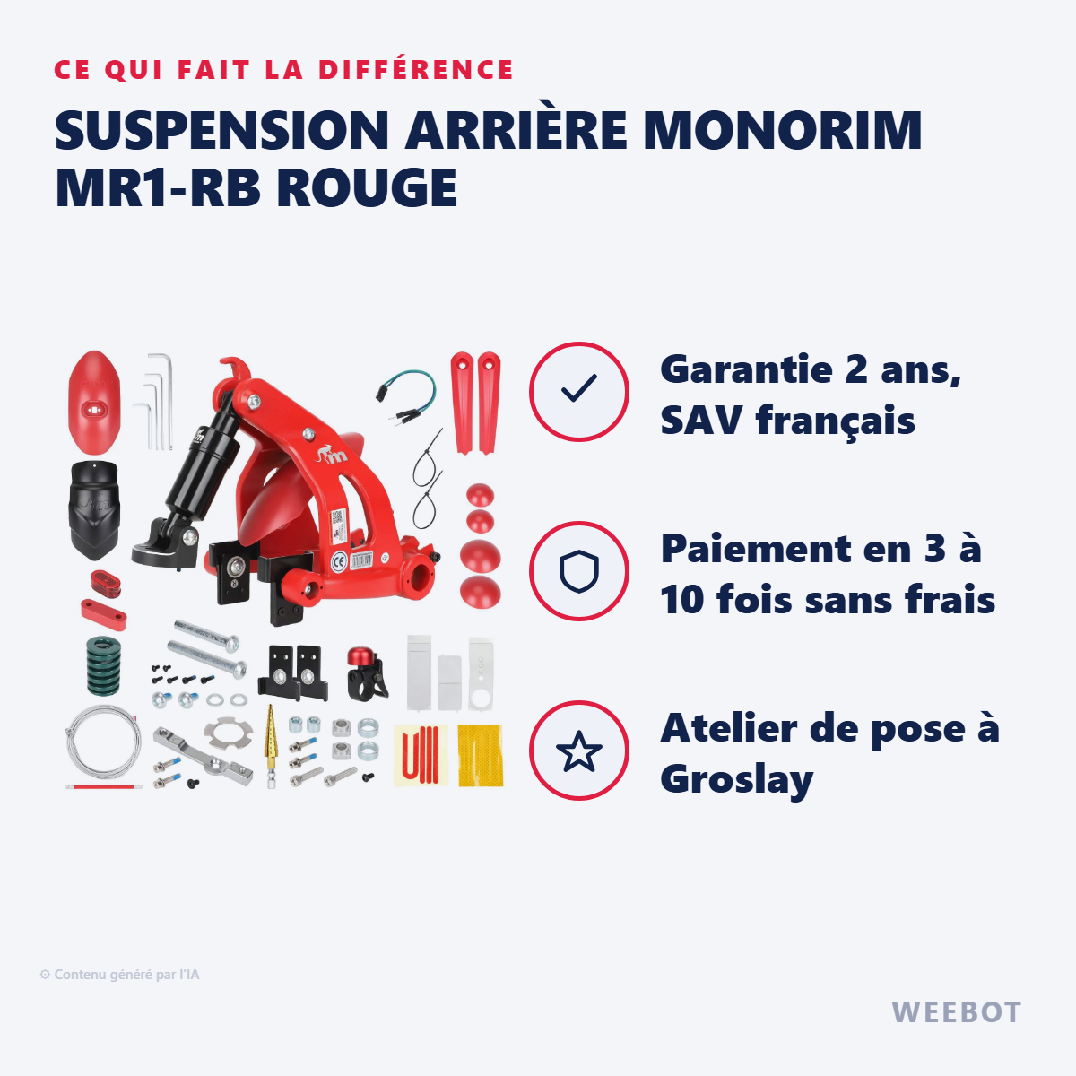 Suspension Arrière Monorim MR1-RB Rouge : les points forts