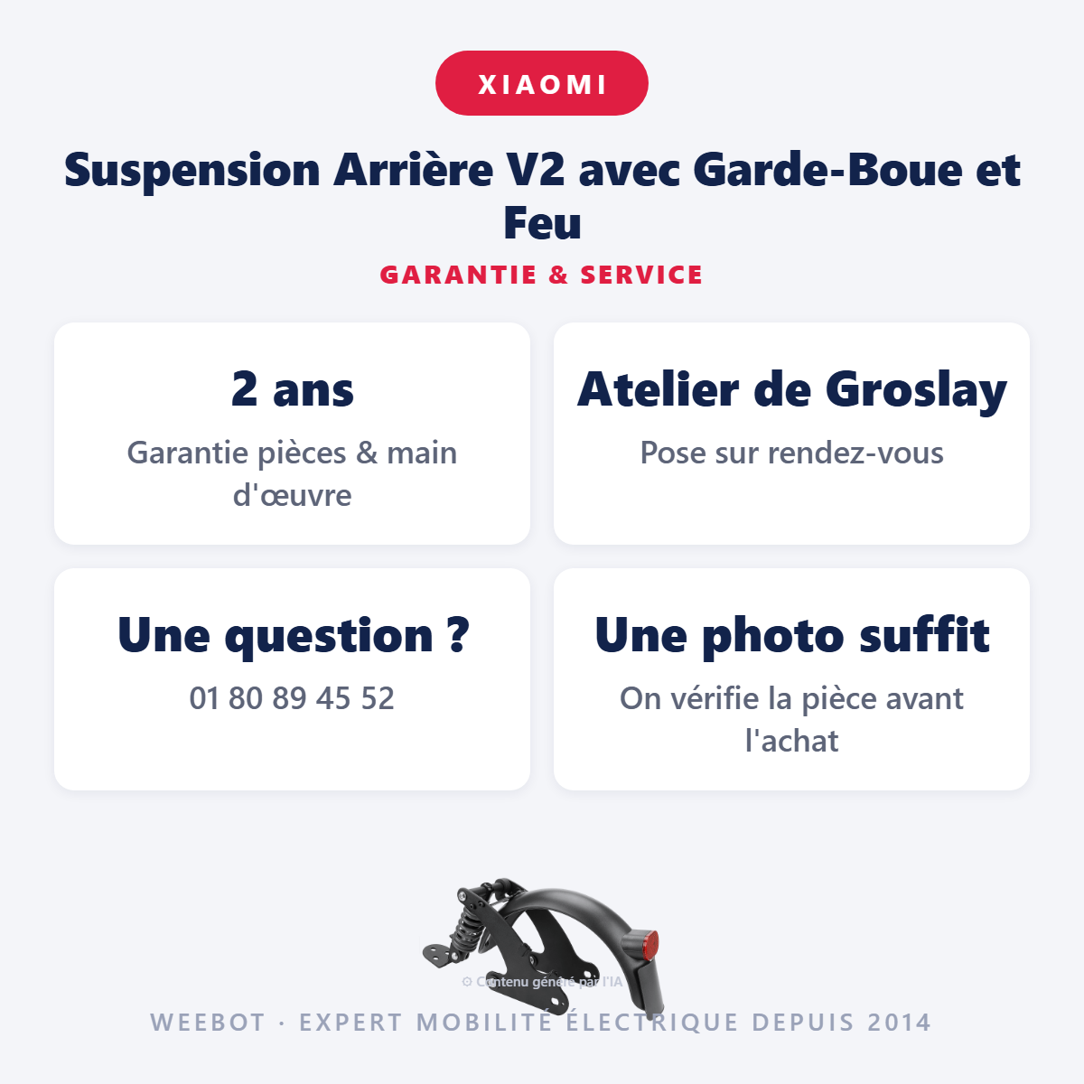 Suspension Arrière V2 avec Garde-Boue et Feu : garantie 2 ans et service après-vente