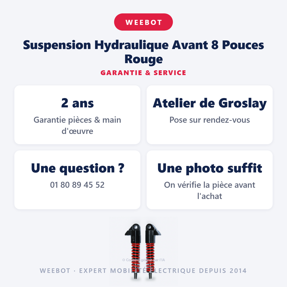 Suspension Hydraulique Avant 8 Pouces Rouge : garantie 2 ans et service après-vente