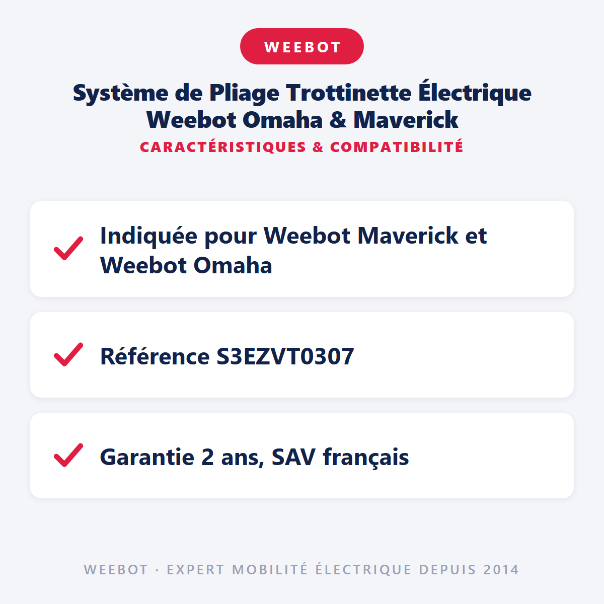 Système de Pliage Trottinette Électrique Weebot Omaha & Maverick : caractéristiques et compatibilité
