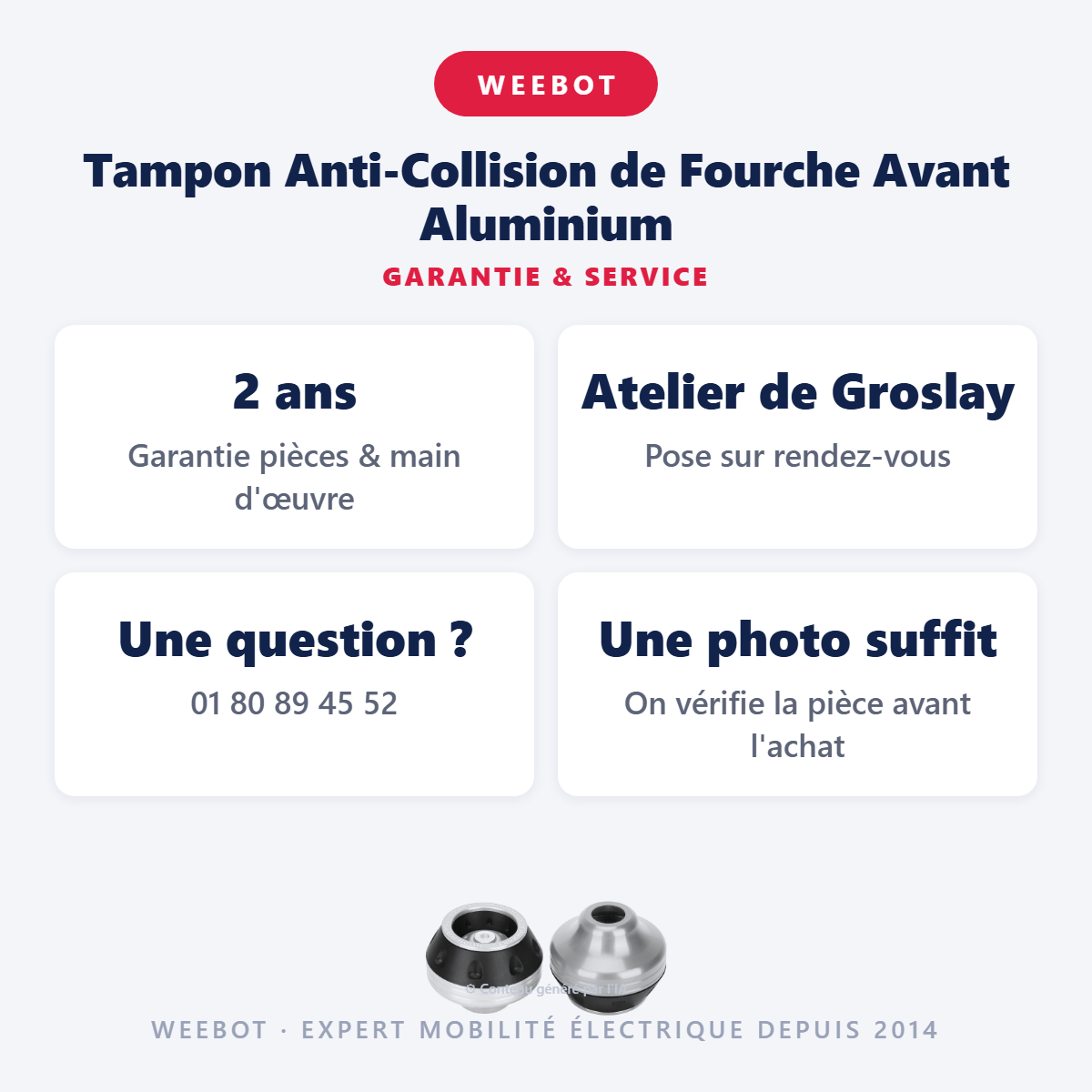 Tampon Anti-Collision de Fourche Avant Aluminium : garantie 2 ans et service après-vente