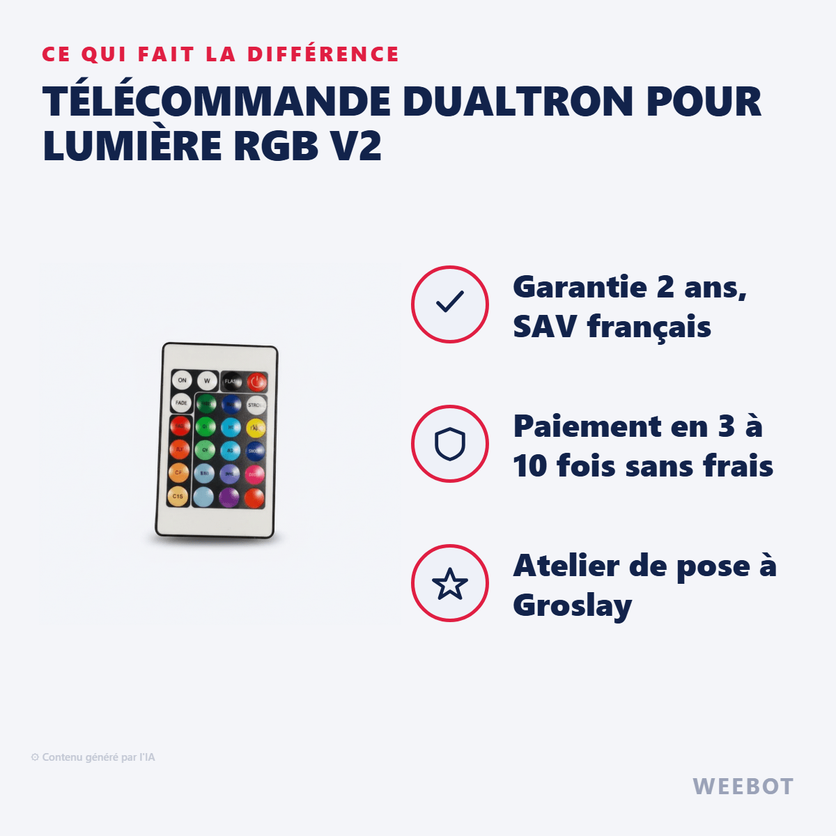 Télécommande Dualtron pour Lumière RGB V2 (Nouvelle Génération) - Weebot