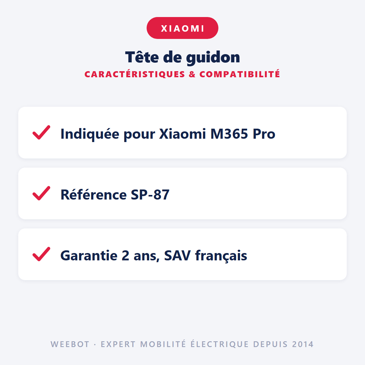 Tête de guidon pour Trottinette Électrique Xiaomi M365 & Pro - Weebot