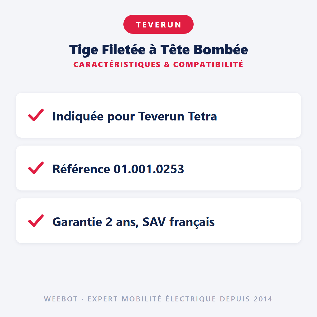 Tige Filetée à Tête Bombée pour Trottinette Electrique Teverun Tetra - Weebot