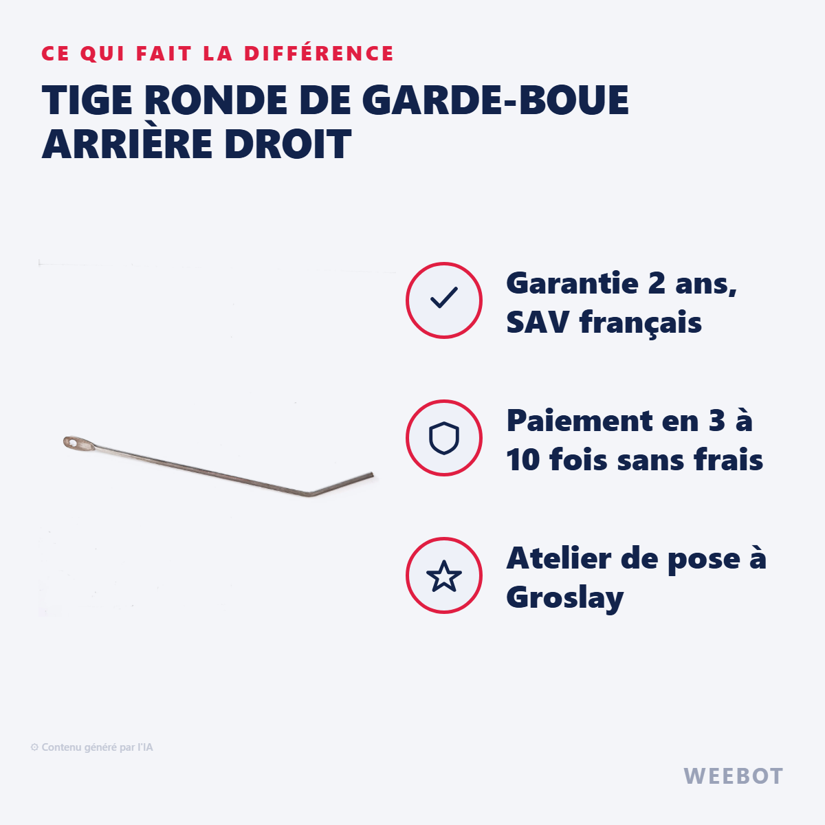 Tige Ronde de Garde-Boue Arrière Droit : les points forts