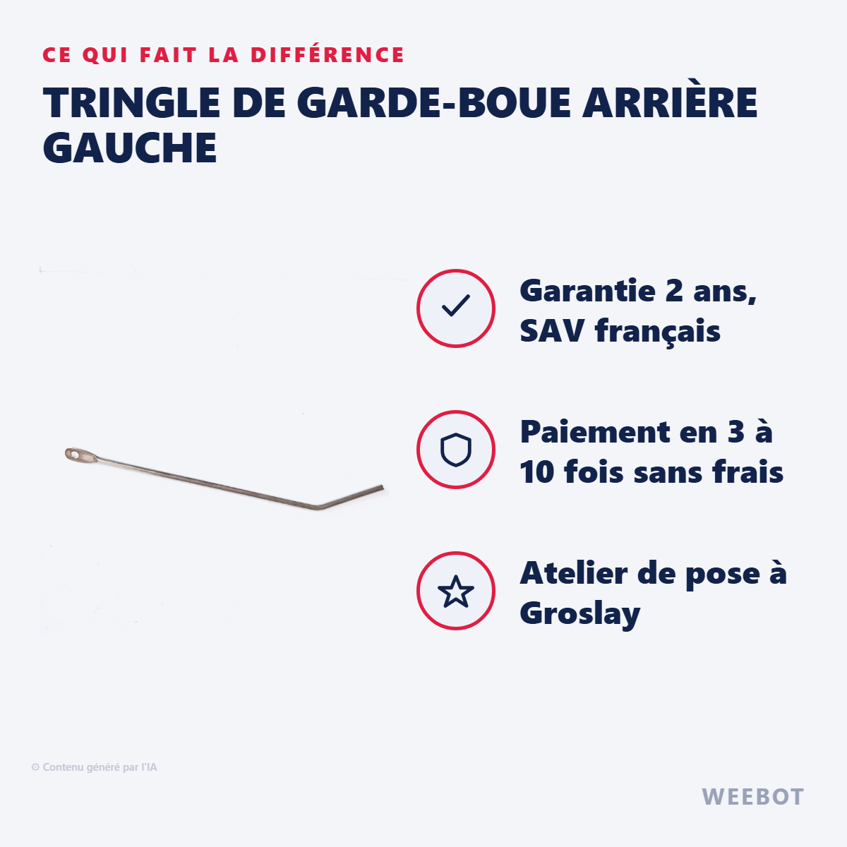 Tringle de Garde-Boue Arrière Gauche : les points forts