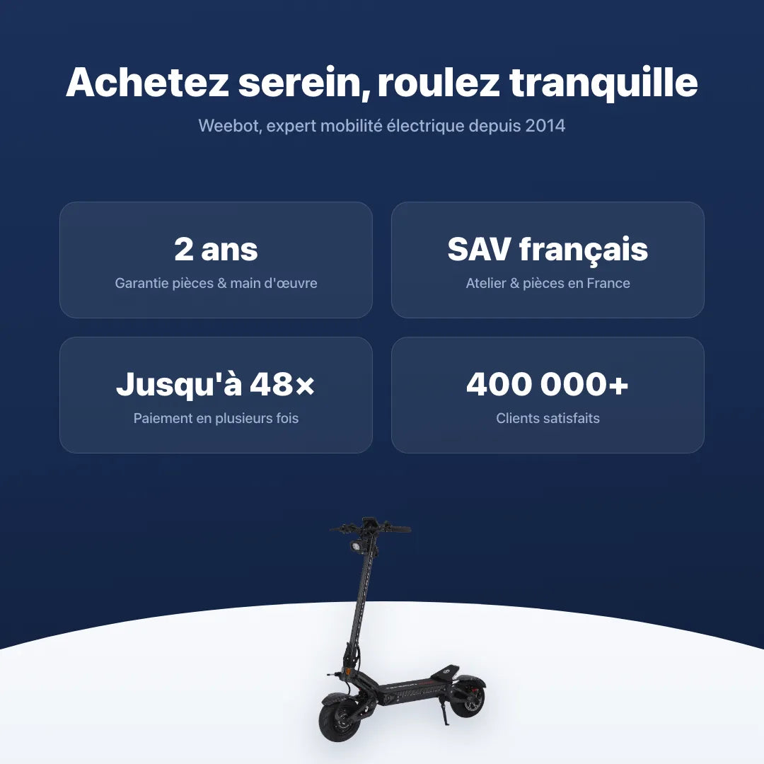 Trottinette Électrique Teverun Fighter 11 V6 2026 — garantie, livraison rapide et SAV Weebot, expert mobilité électrique depuis 2014.