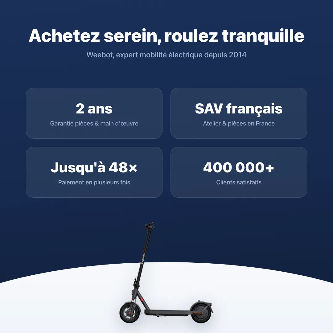 Trottinette Électrique Xiaomi 5 Elite — garantie, livraison rapide et SAV Weebot, expert mobilité électrique depuis 2014.